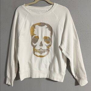 Zaria & Voltaire White Sweatshirt with Gold and Silver Skull Design